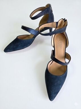 Franco Sarto Suede And Leather Pointed-Toe Ankle-Strap Heels